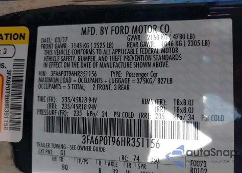 2017 Ford Fusion Se from USA, damaged, VIN 3FA6P0T96HR351156